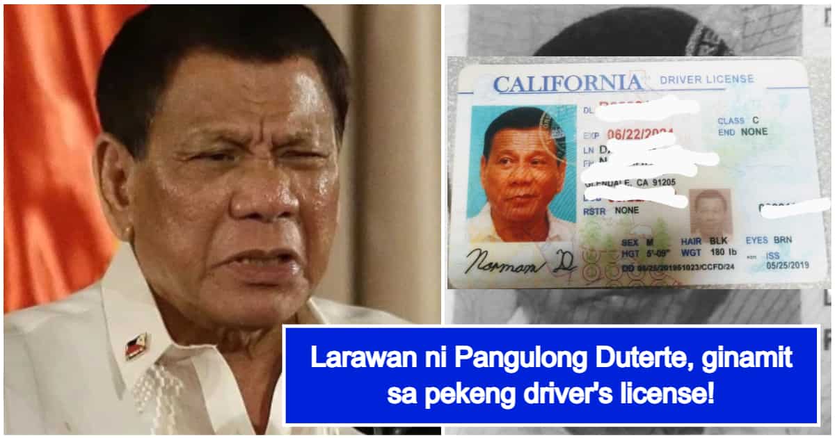 Fake driver's license with Duterte’s photo confiscated in California ...