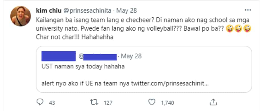 Kim Chiu, sinagot ang komento ng netizen ukol sa pagsuporta niya sa UST Volleyball Team: "Bawal po ba?"