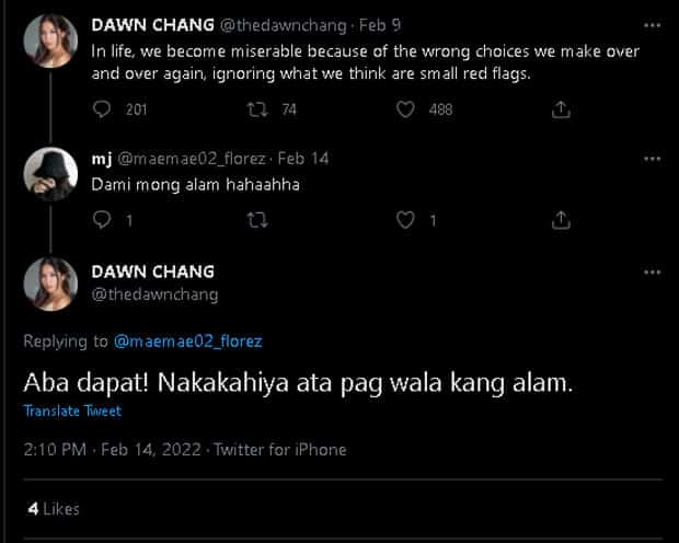 Dawn Chang shuts down basher who told her "dami mong alam"