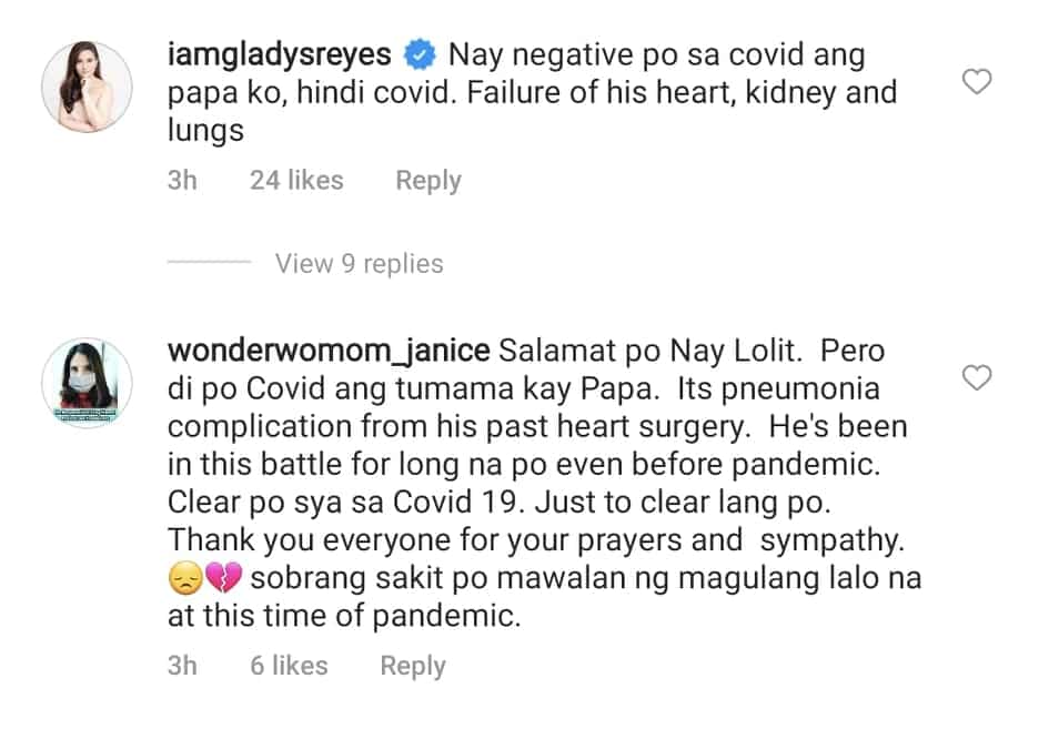 Gladys Reyes, klinaro kay Lolit Solis ang cause of death ng kanyang ama sa viral post