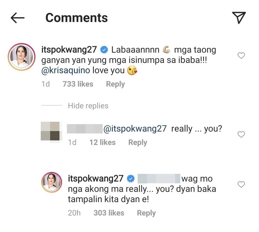 Pokwang, nakipagsagutan sa mga netizens matapos ipagtanggol si Kris Aquino