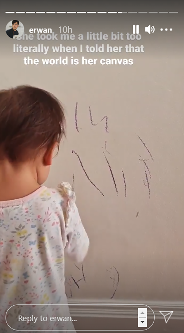 Erwan Heussaff shares funny video of baby Dahlia drawing on the walls of their home