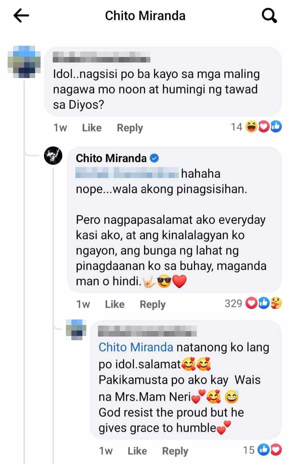 Chito Miranda, sinagot ang tanong ng netizen kung pinagsisihan ang maling nagawa noon: "Nope"