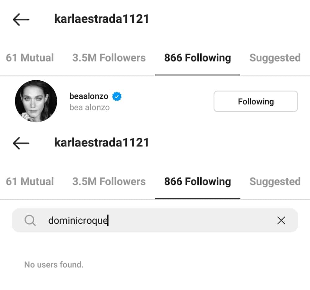 Karla Estrada refollows Bea Alonzo in Instagram; did not refollow Dominic Roque