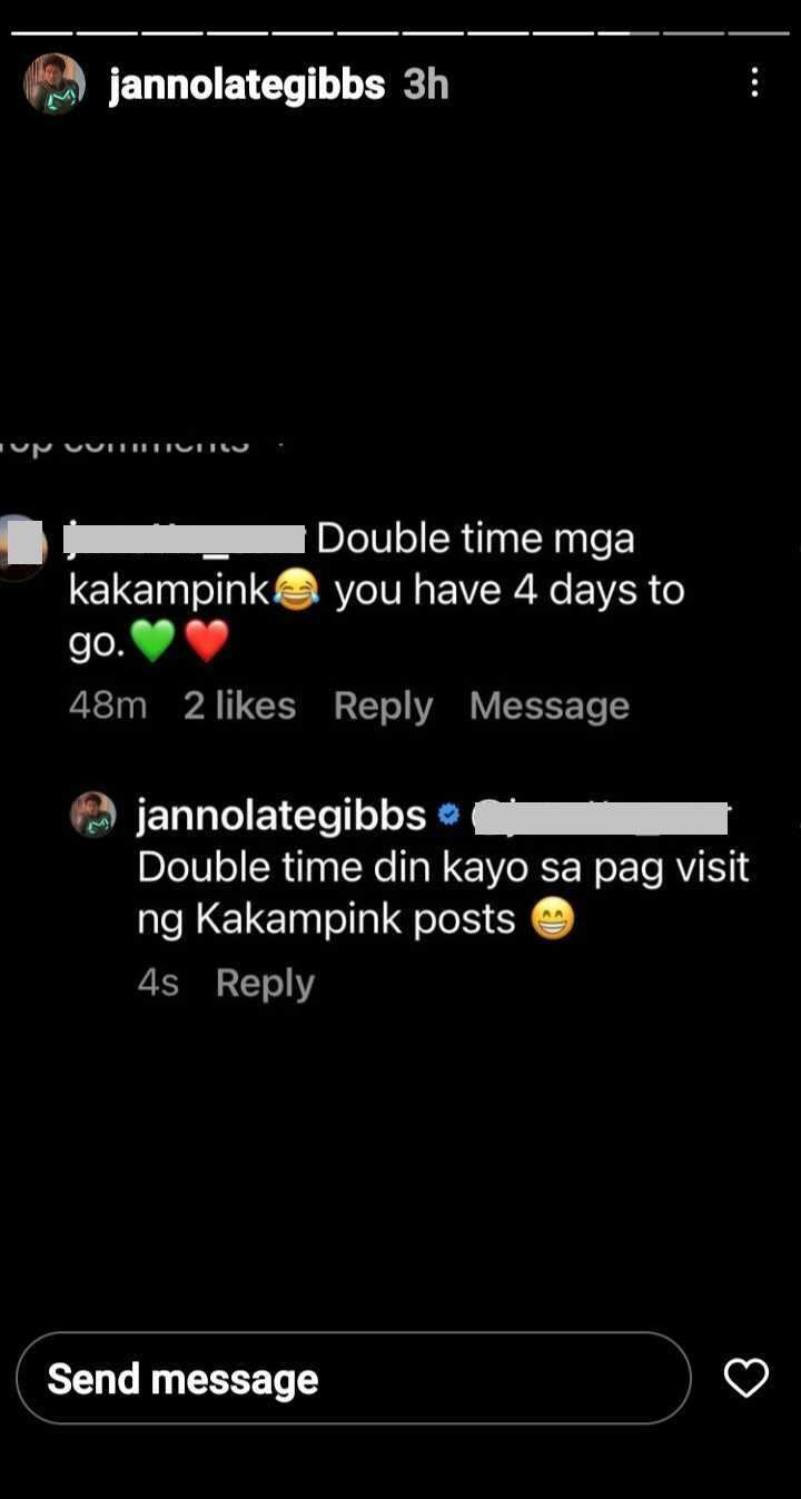 Janno Gibbs hits back at netizen’s “double time mga Kakampink” comment