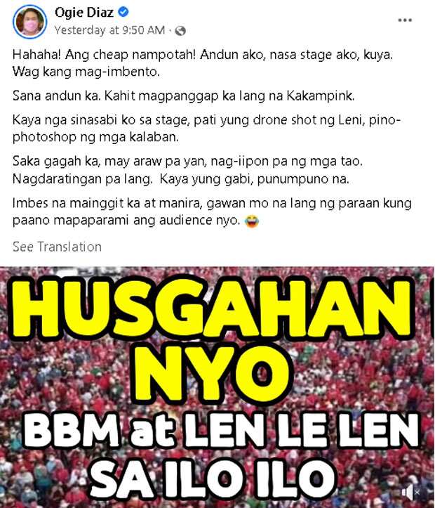 Ogie Diaz calls out video creator of fake news: "Andun ako, kuya...Wag mag-imbento"