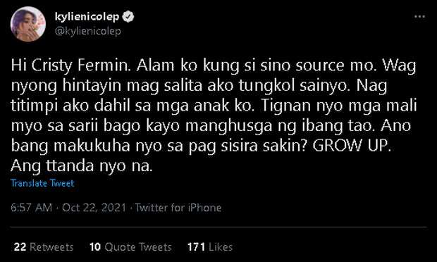 Cristy Fermin, tinanong si Kylie Padilla: "Bakit wala kang nakuhang paninindigan sa ama mo?"