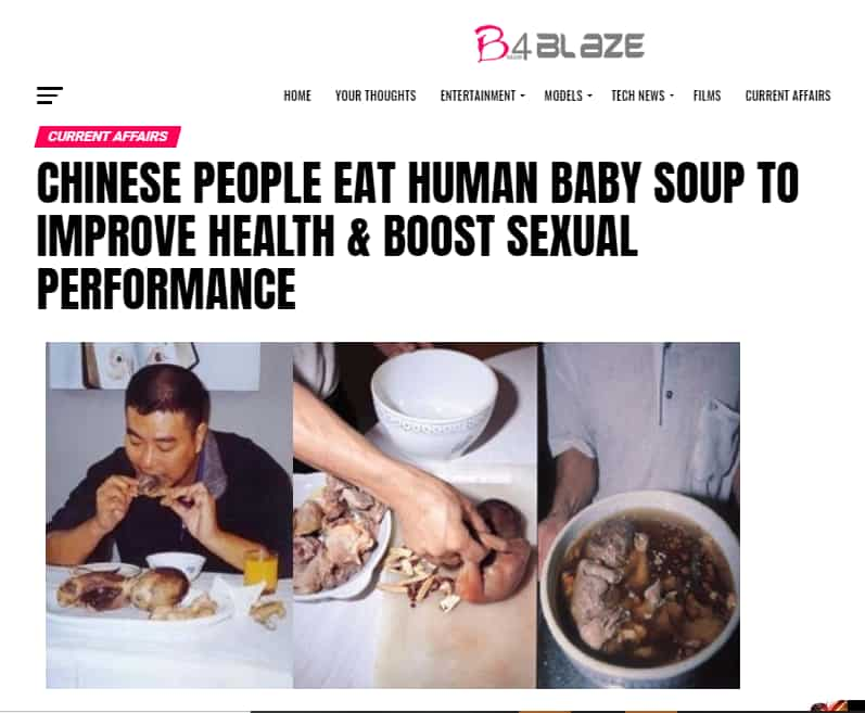 False: Chinese man having ‘human baby soup’ to ‘improve health’