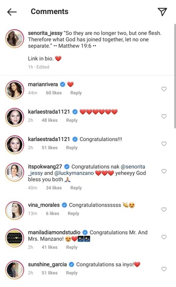 Celebrities congratulate Jessy Mendiola and Luis Manzano on their intimate wedding