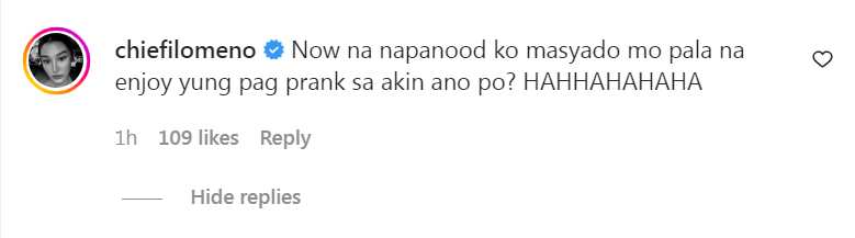 Chie Filomeno nang mapanood ang pag-prank sa kanya ni Barbie Imperial: “masyado mo pala na-enjoy”