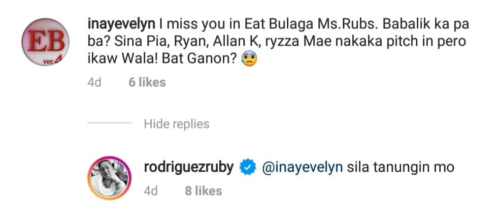 Ruby Rodriguez on not appearing on Eat Bulaga: “Sila tanungin mo”