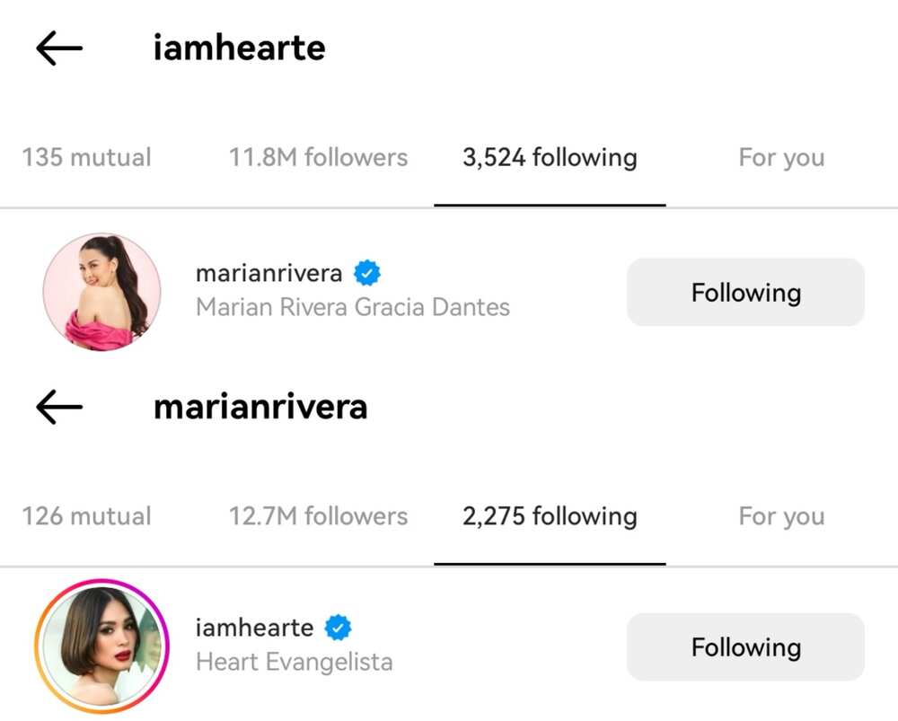 Heart Evangelista at Marian Rivera, naka-follow na sa isa't-isa sa Instagram