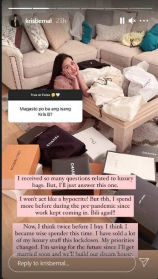 Kris Bernal, inaming nagbenta ng luxury bags nang nag-lockdown: "I won't be a hypocrite"