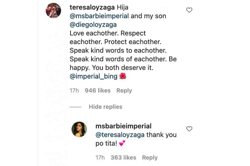 Teresa Loyzaga shows support for Diego Loyzaga & Barbie Imperial’s relationship