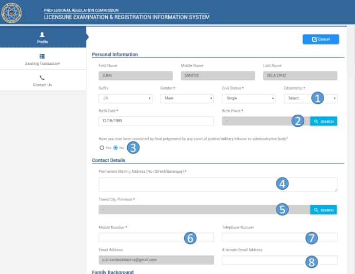 PRC LET online application form