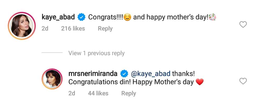 Kaye Abad and Neri Naig exchanged greetings and congratulatory messages on social media