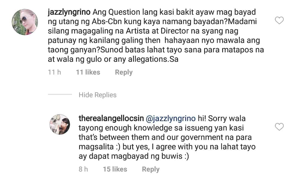 Angel Locsin bravely answers netizen who accused ABS-CBN of criminal activity