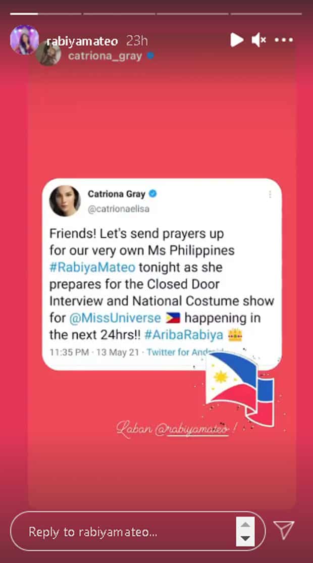 Rabiya Mateo channels queenly behavior; reposts Catriona Gray's tweet of support for her