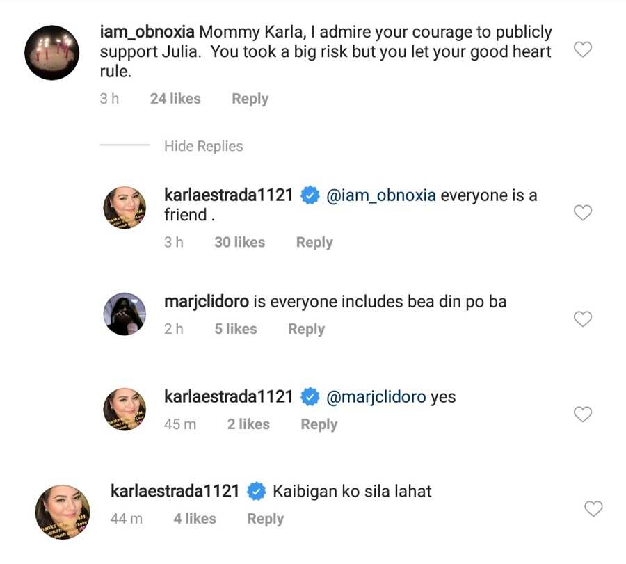 Karla Estrada responds to netizen who asked if she is friends with Bea Alonzo