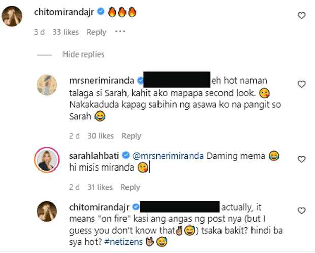 Neri Miranda, dinepensahan si Chito sa pag-comment ng "fire emojis" sa IG post ni Sarah Lahbati