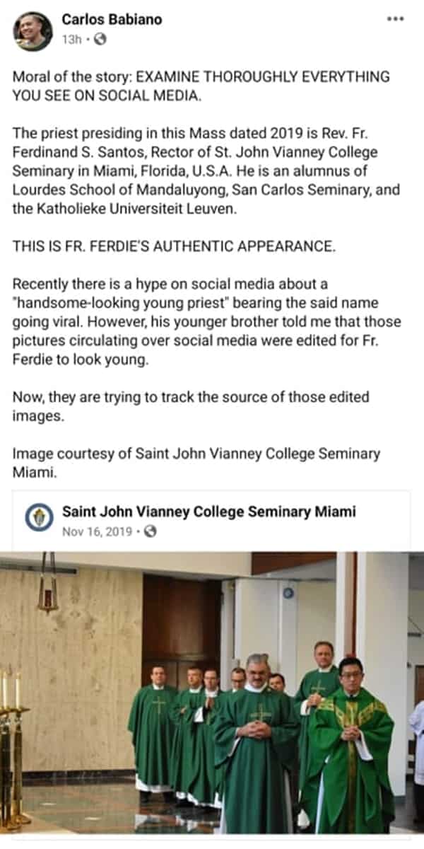 Viral photos ni Fr. Ferdinand Santos, edited daw ayon sa nakababatang kapatid nito