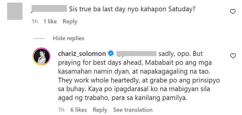 Chariz, sinagot ang nagtanong kung last day na ng 'Tahanang Pinakamasaya' noong Sabado: "sadly, opo"