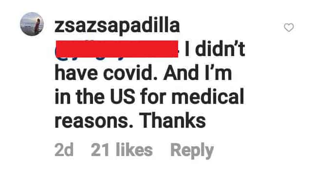 Zsa Zsa Padilla currently in the US due to medical reasons