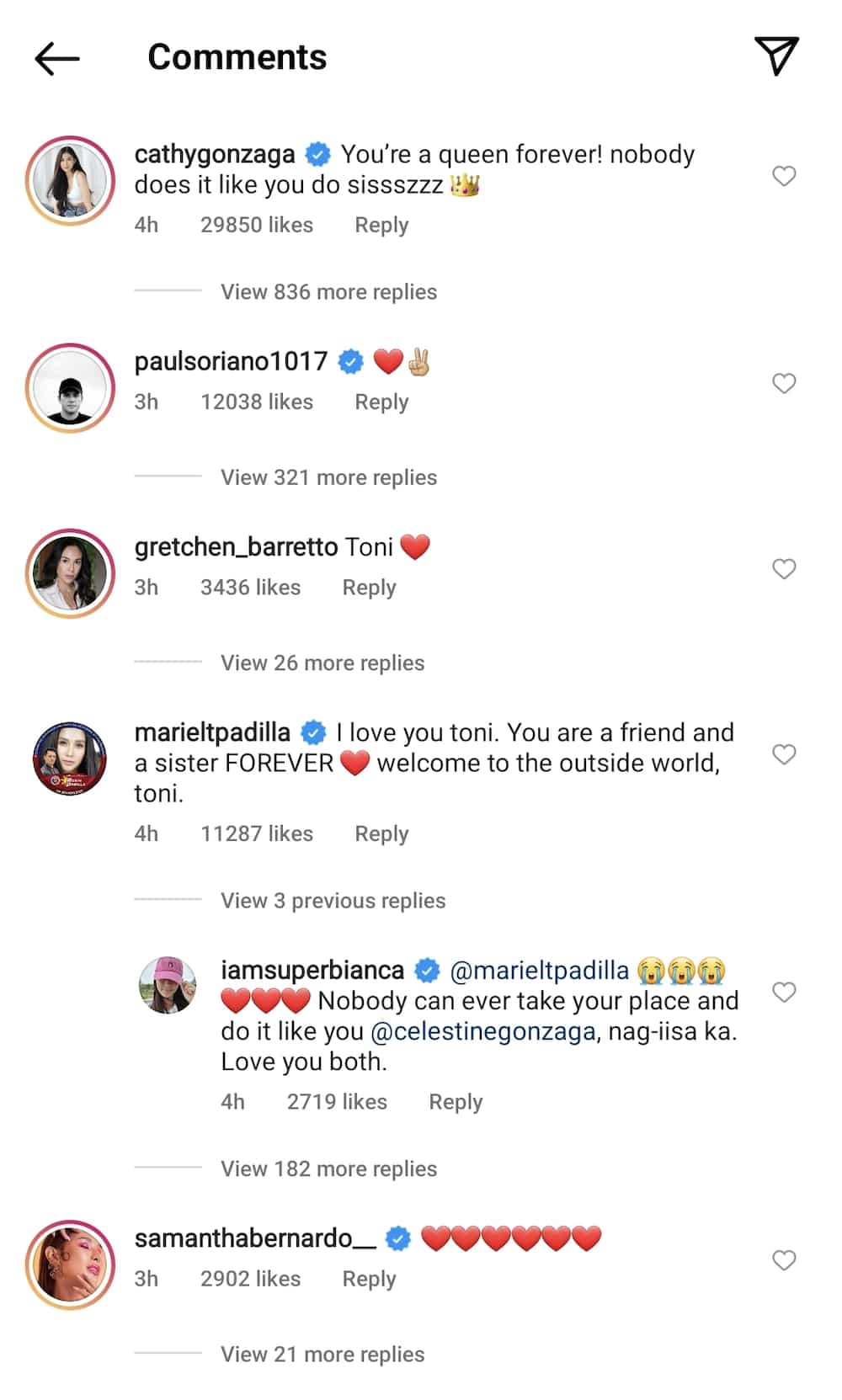 Celebrities show support for Toni Gonzaga amid leaving 'Pinoy Big Brother'