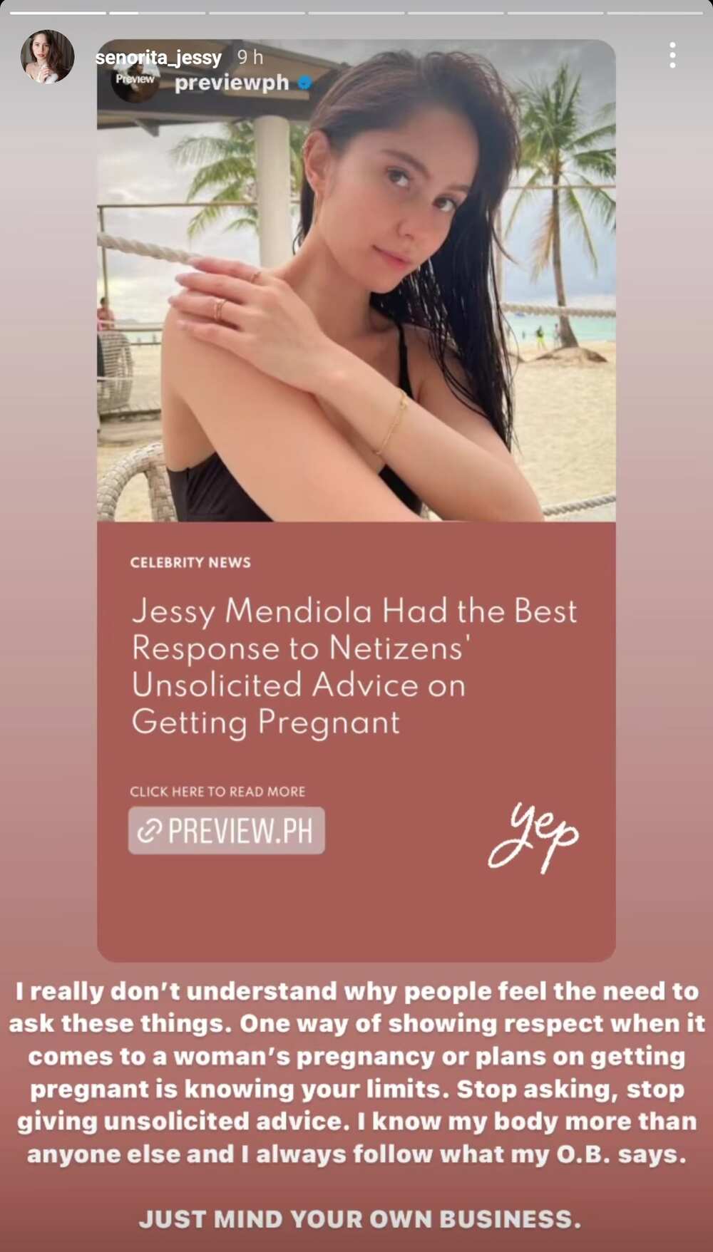 Jessy Mendiola, maanghang ang mensahe sa nagbibigay ng unsolicited advice: "Mind your own business"