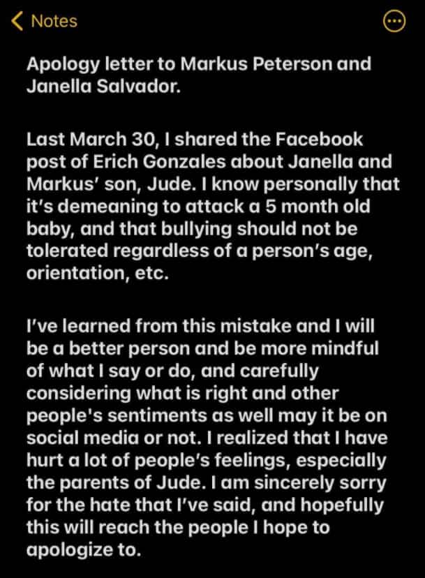 Janella Salvador, nag-react sa apology ng basher na nanlait sa kanyang anak