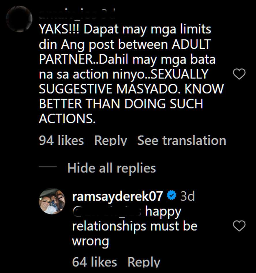 Derek Ramsay, niresbakan comment ng isang netizen: “Happy relationships must be wrong”