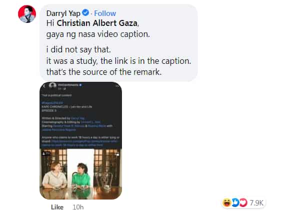 Darryl Yap, dinepensahan ang sarili matapos leksyunan ni Xian Gaza ukol sa ‘18 hours a day’ video