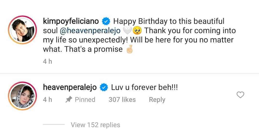 Heaven Peralejo replies to Kimpoy Feliciano's touching birthday message for her: "Luv u forever beh"