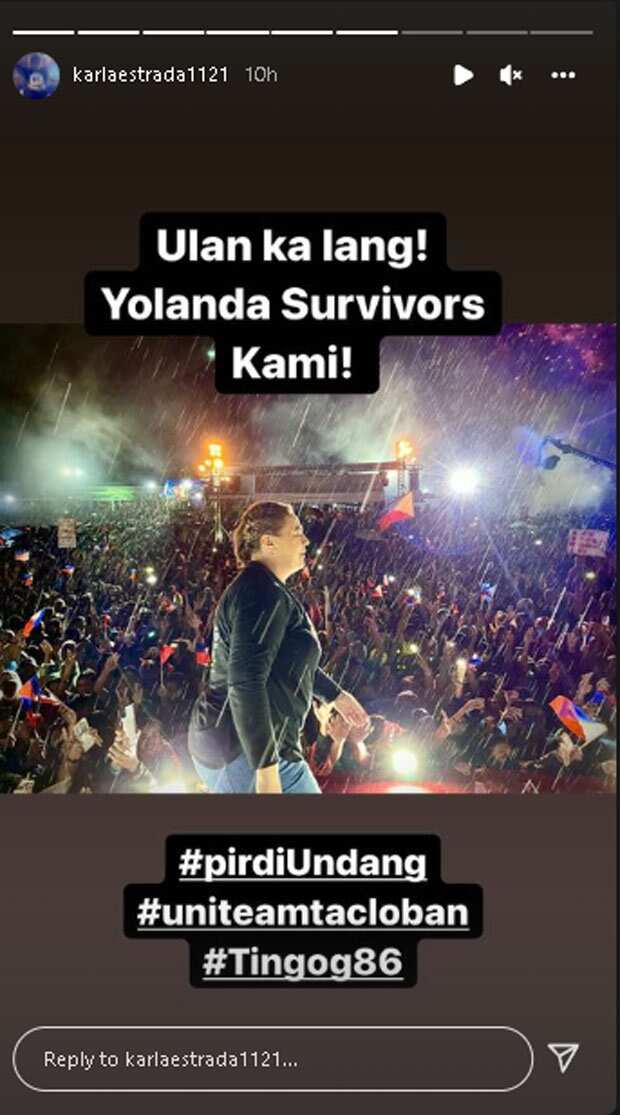 Karla Estrada, di ininda ang ulan sa Tacloban rally; itinuloy ang pangangampanya