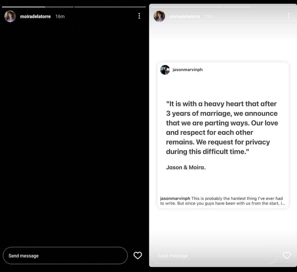 Moira Dela Torre posts black picture; shares Jason Hernandez's statement