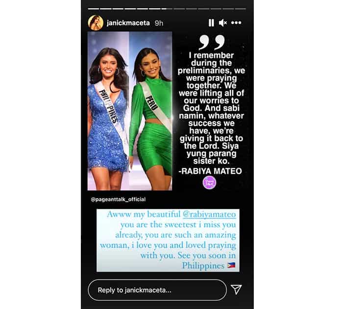 Miss Peru touched by Rabiya Mateo’s sweet words about her