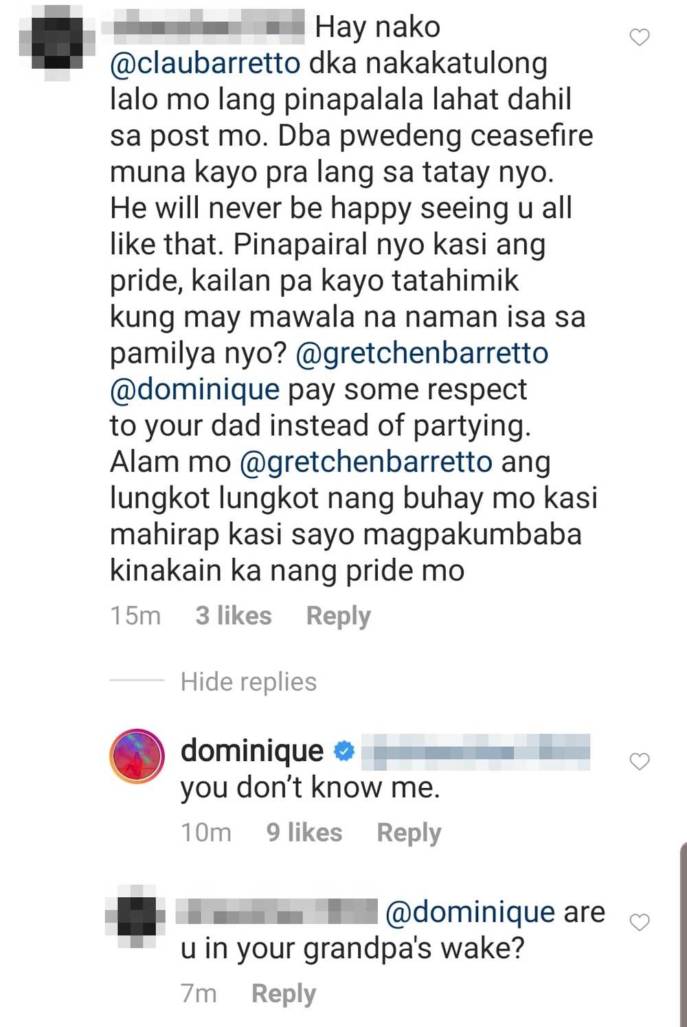 Dominique Cojuangco responds to netizen's strong opinion amid Barretto feud Dominique Cojuangco responds to netizen's strong opinion amid Barretto feud