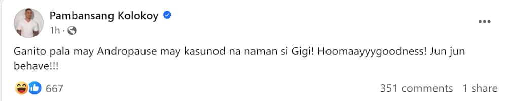 Pambansang Kolokoy: "Ganito pala may Andropause may kasunod na naman si Gigi!"