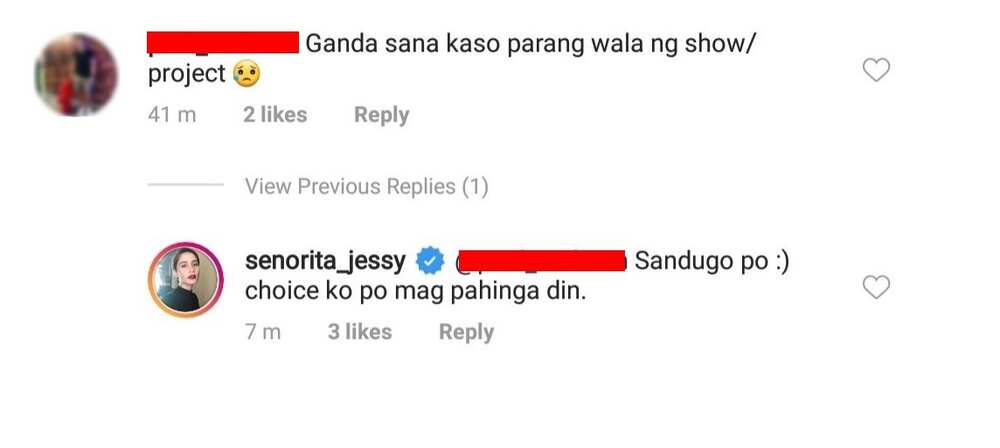 Jessy Mendiola responds to a netizen who said she does not have projects anymore