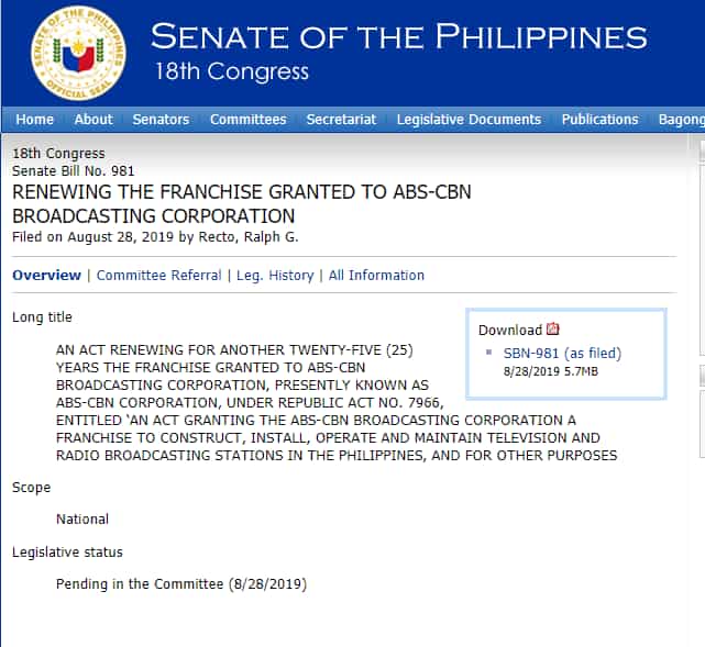 Sen. Recto files bill that fully supports ABS-CBN franchise renewal