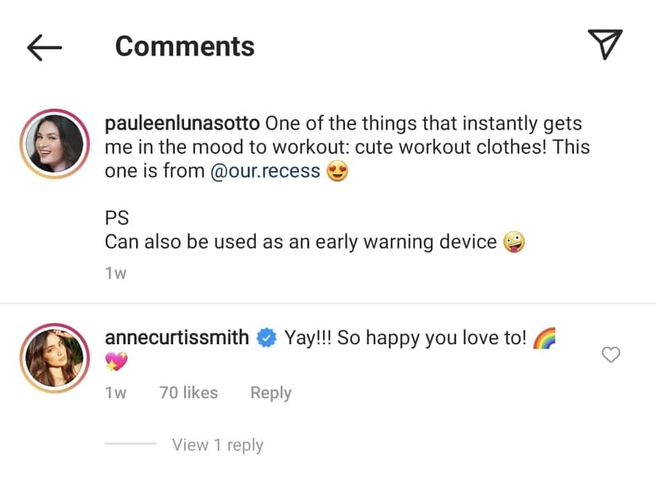 Anne Curtis reacts to Pauleen Luna's cute workout outfit