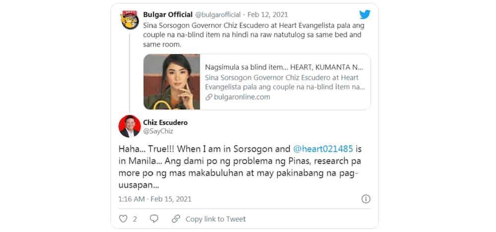 Chiz Escudero belies rumor that he and Heart Evangelista don’t sleep in the same bed