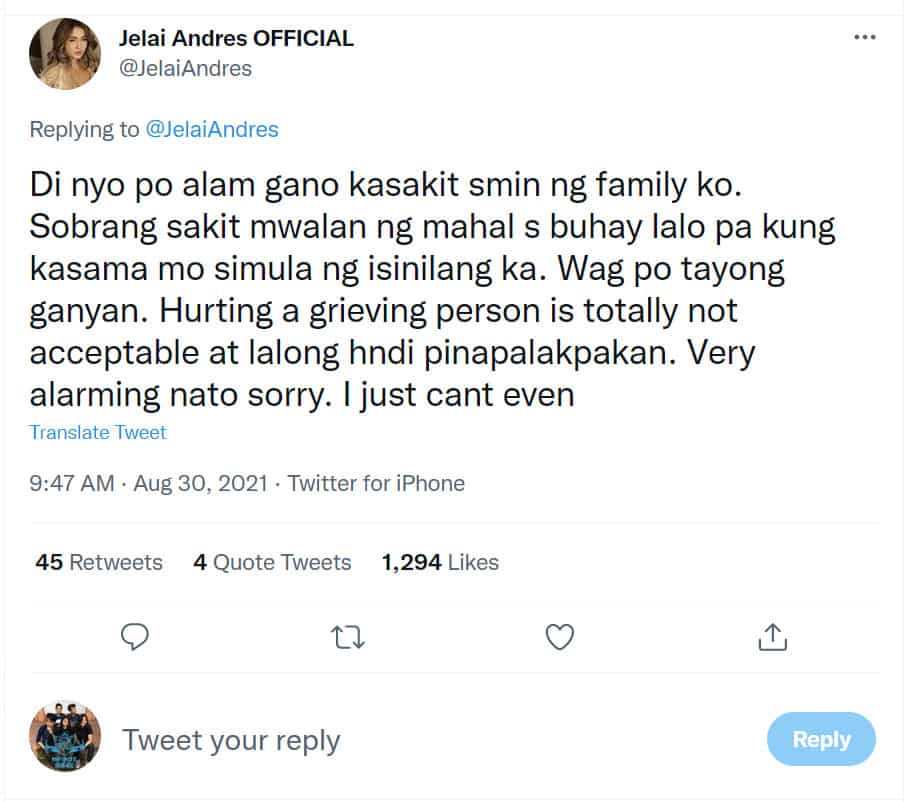 Jelai Andres, labis na nasaktan sa mga pang-iinsulto ng fans ni Jon Gutierrez sa kanyang pagluluksa