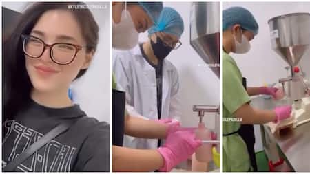 Kylie Padilla visits factory of her new business; helps employees prepare products
