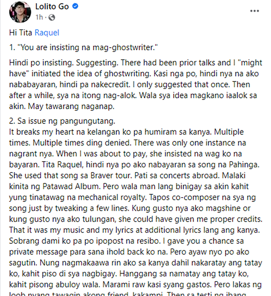 Lolito Go, binalikan ang ina ni Moira Dela Torre: “Nagmakaawa ako… Nakaratay tatay ko… Kahit piso di nagbigay”