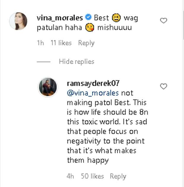 Vina Morales tells Derek Ramsay "wag patulan" after his hugot against accusers