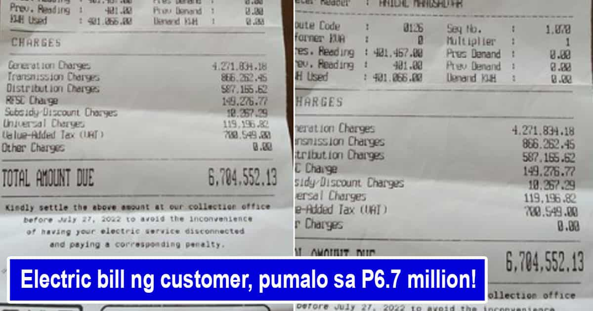 Customer, na-shock nang makita ang electric bill na nasa P6 million ...