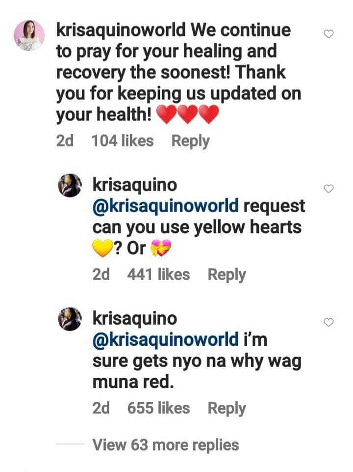 Kris Aquino, sinabihan ang isang fan page na wag muna gumamit ng red heart emoji sa comments