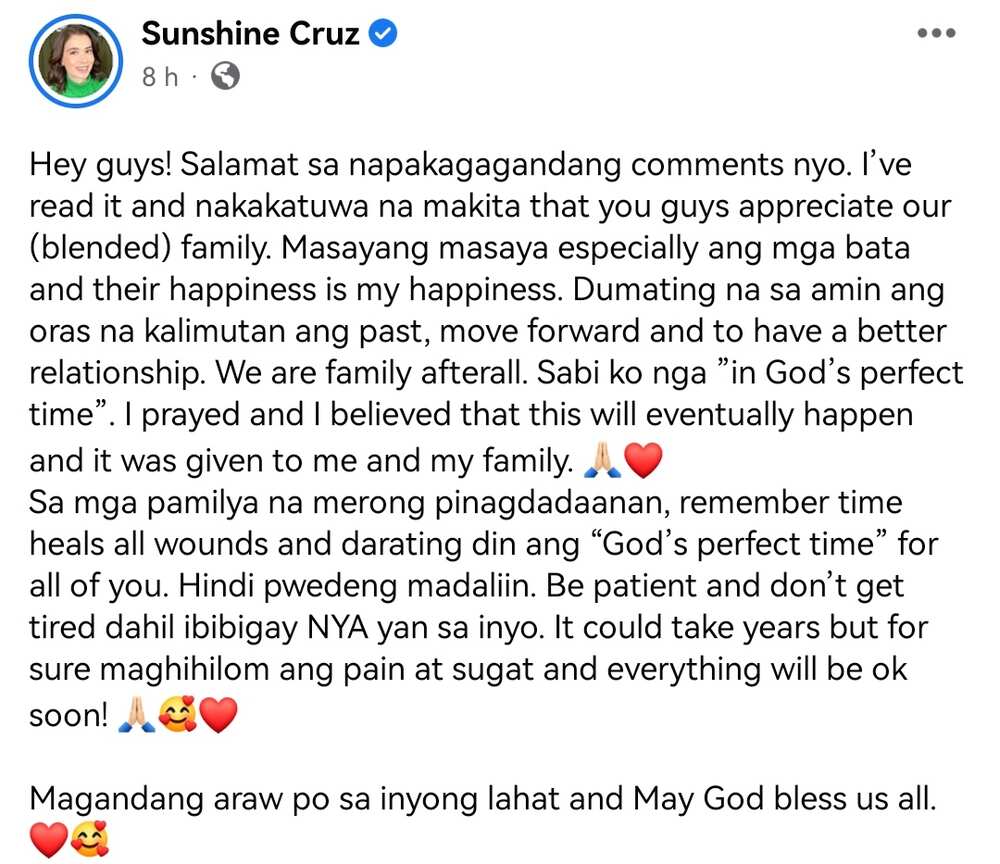 Sunshine Cruz pens heartfelt note about their blended family: "I prayed" Sunshine Cruz pens heartfelt note about their blended family: "I prayed"