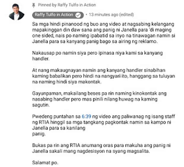 Former P.A. of Janella Salvador seeks Raffy Tulfo's help about remaining unpaid balance of P3,600